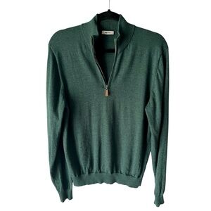 METTE Merino Wool 1/4 Zip Polo Mock neck Sweater Forest Green Large